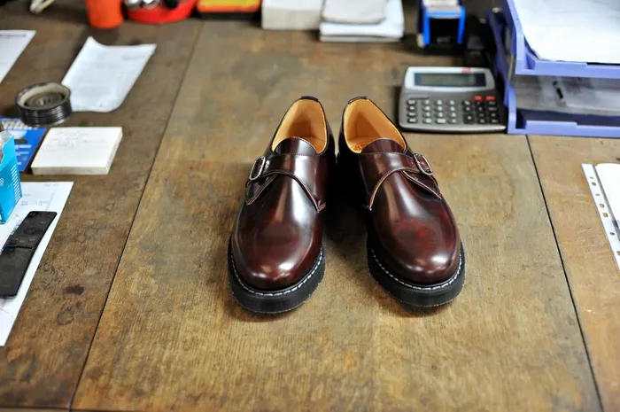 Women Solovair Monk Shoes Burgundy Single Buckle Monk Shoe