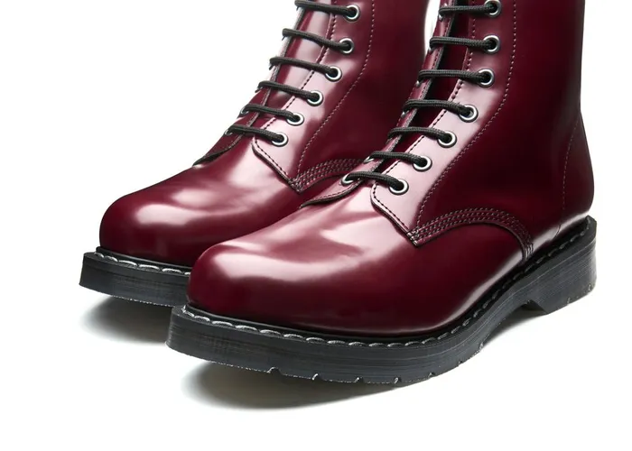 Women Solovair Vegan Boots Merlot Vegan HiShine 8 Eye Derby Boot