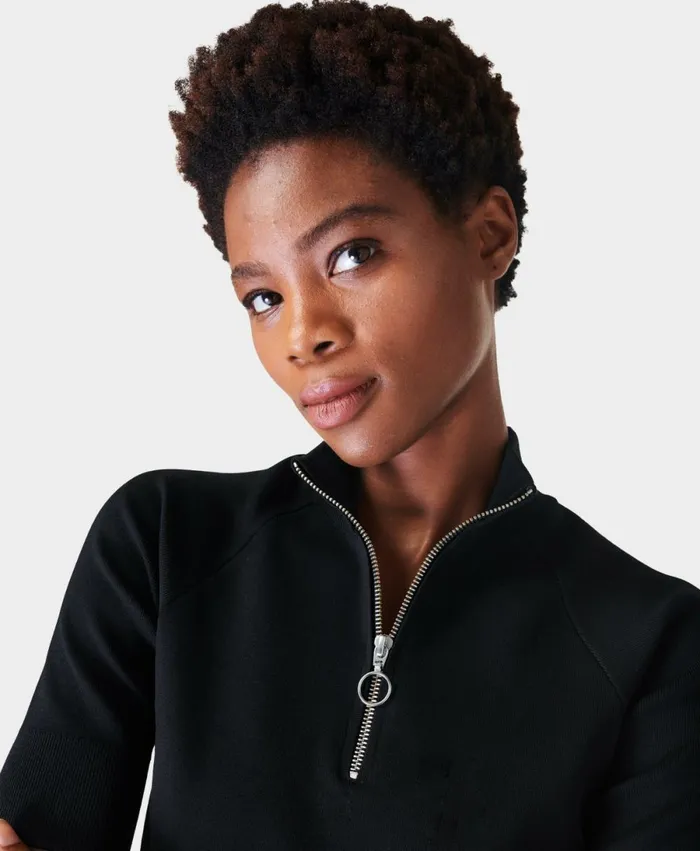 Women Sporty Knitted Half Zip Black Sweaty Betty Knitwear