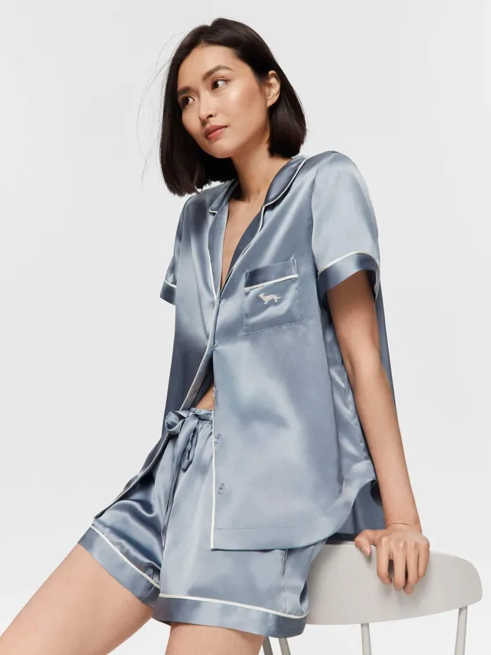 Women Steel Blue Mulberry Silk Shortie Pj Set Steel Blue Peter Alexander Sets and Onesies Women Steel Blue Mulberry Silk Shortie Pj Set Steel Blue Peter Alexander Sets and Onesies