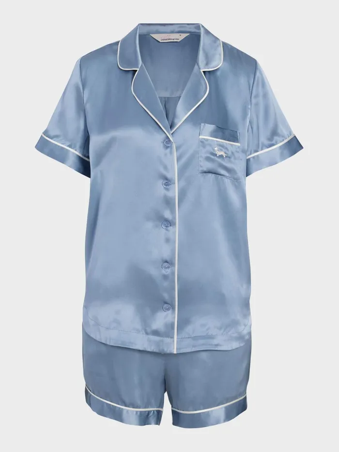 Women Steel Blue Mulberry Silk Shortie Pj Set Steel Blue Peter Alexander Silk