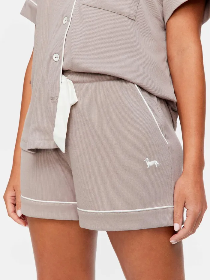 Women Stone Bamboo Rib Mid Short Grey Peter Alexander Shorts