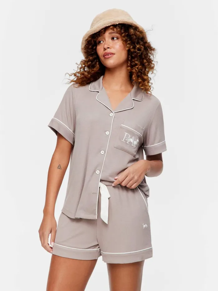 Women Stone Bamboo Rib Mid Short Grey Peter Alexander Shorts