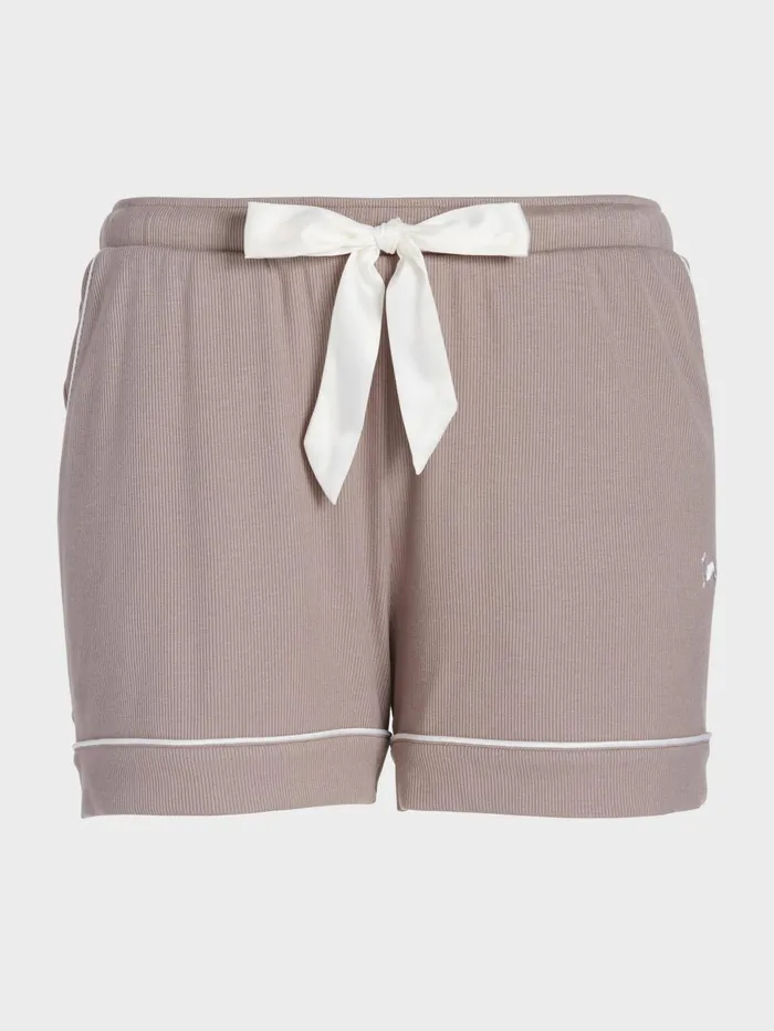 Women Stone Bamboo Rib Mid Short Grey Peter Alexander Shorts