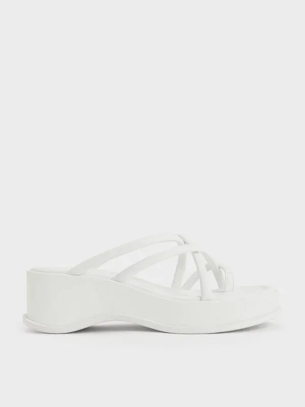 Women Strappy Tubular Wedge Sandals 8211 White CHARLES and KEITH Sandals
