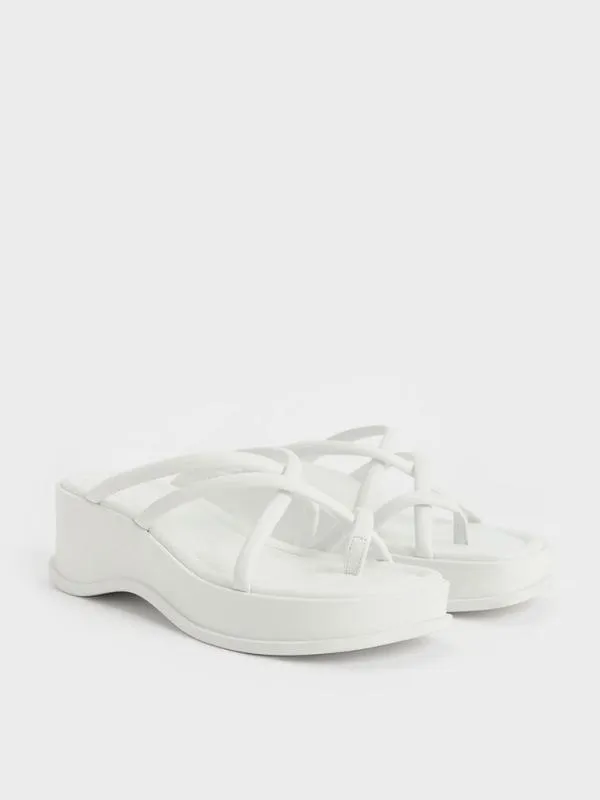 Women Strappy Tubular Wedge Sandals 8211 White CHARLES and KEITH Sandals