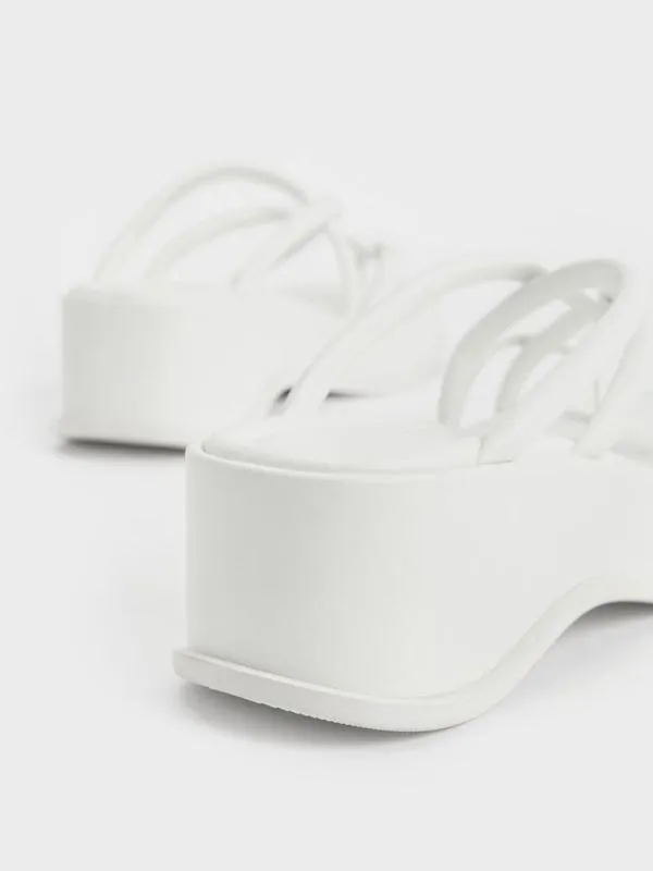 Women Strappy Tubular Wedge Sandals 8211 White CHARLES and KEITH Sandals