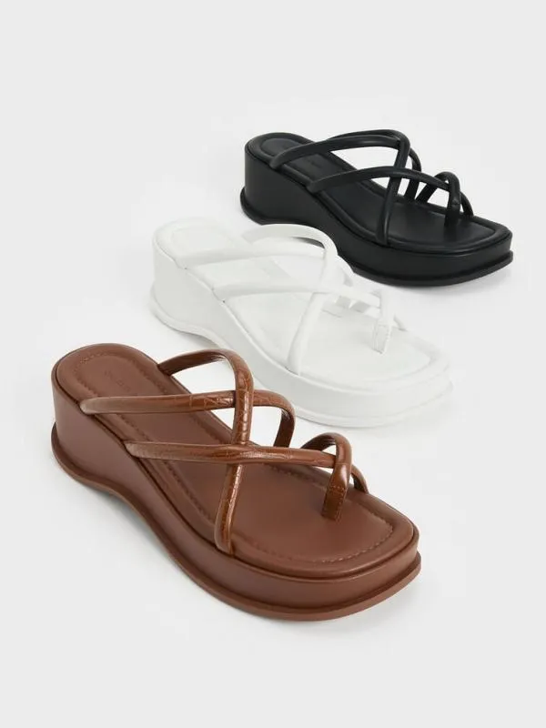 Women Strappy Tubular Wedge Sandals 8211 White CHARLES and KEITH Sandals