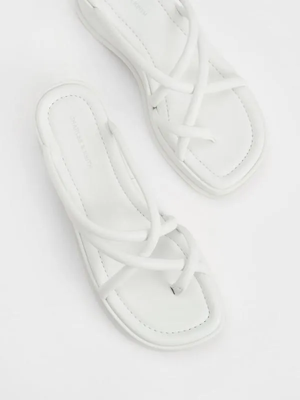 Women Strappy Tubular Wedge Sandals 8211 White CHARLES and KEITH Sandals
