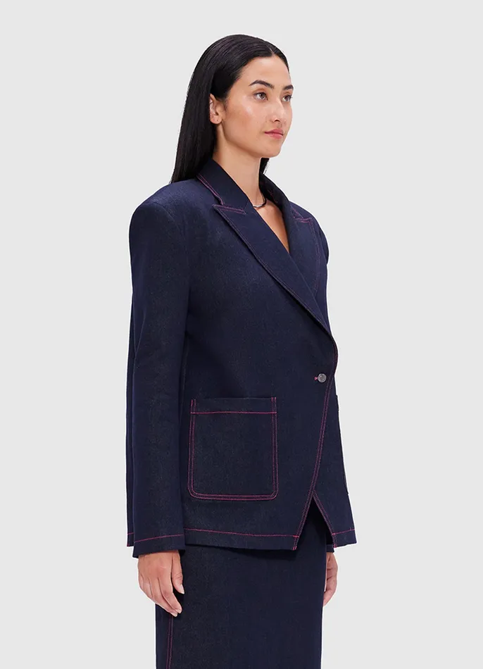 Women Suiting LEO LIN Jocelyn Denim Split Blazer 8211 Indigo