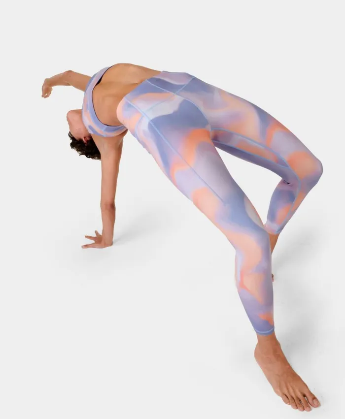 Women Super Soft 78 Yoga Leggings Orange Cloud Print Sweaty Betty Pocketed