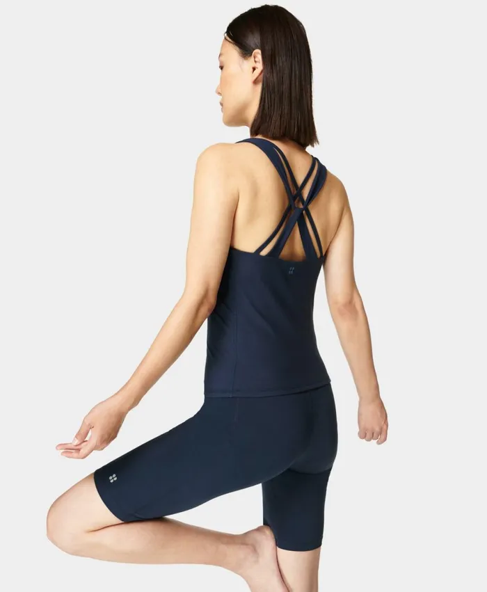 Women Super Soft Rib Yoga Vest Navy Blue Sweaty Betty Vest Tops