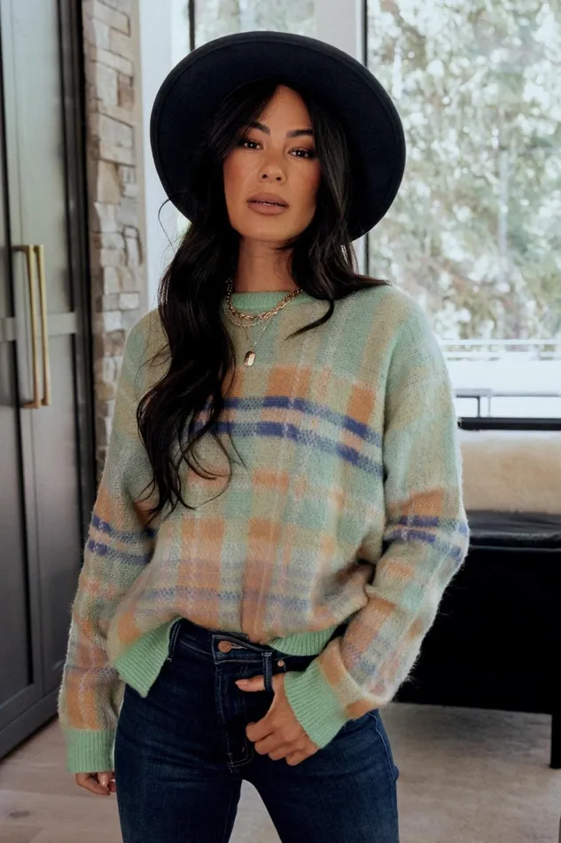Women Sweaters Baltic Born Brentridge Plaid Sweater Green Multi