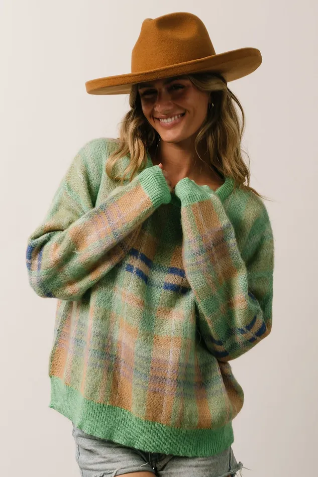 Women Sweaters Baltic Born Brentridge Plaid Sweater Green Multi