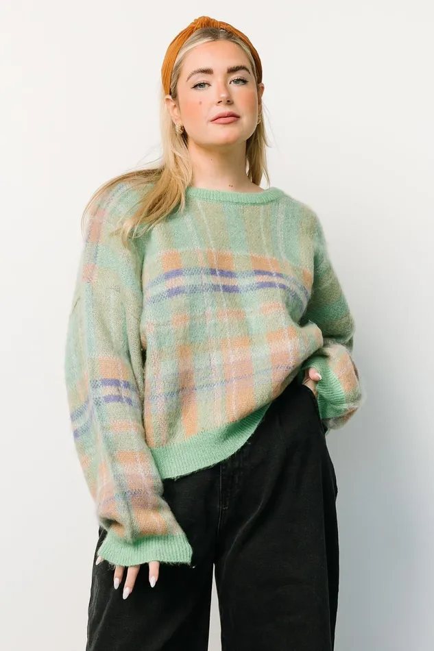 Women Sweaters Baltic Born Brentridge Plaid Sweater Green Multi