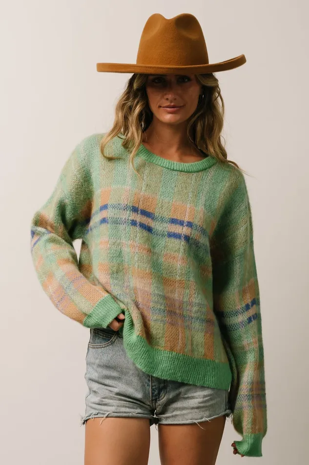 Women Sweaters Baltic Born Brentridge Plaid Sweater Green Multi