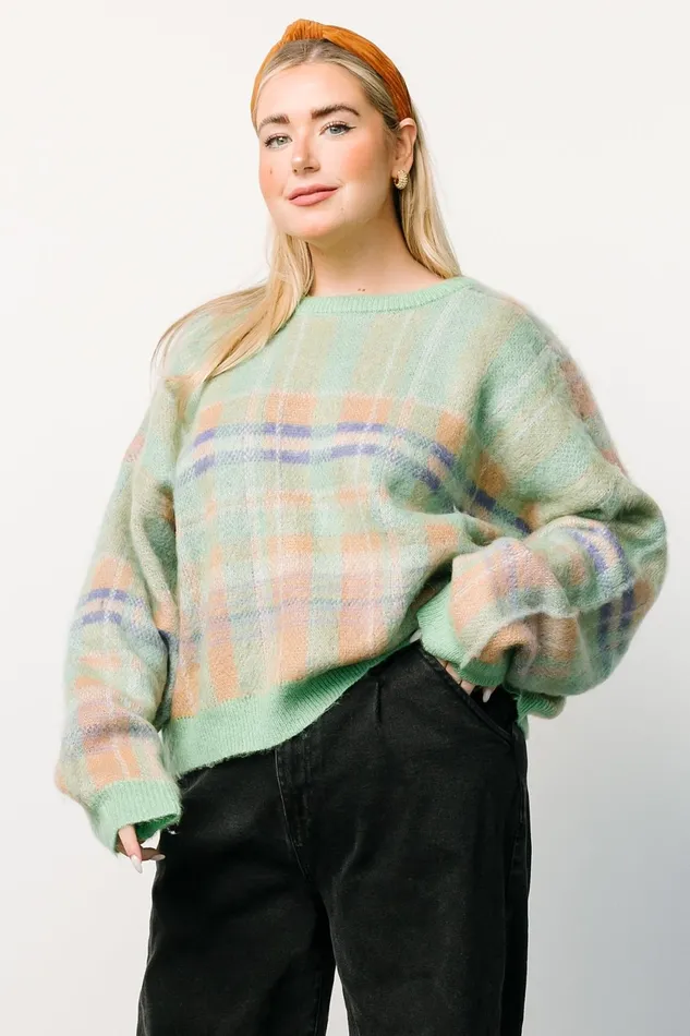 Women Sweaters Baltic Born Brentridge Plaid Sweater Green Multi
