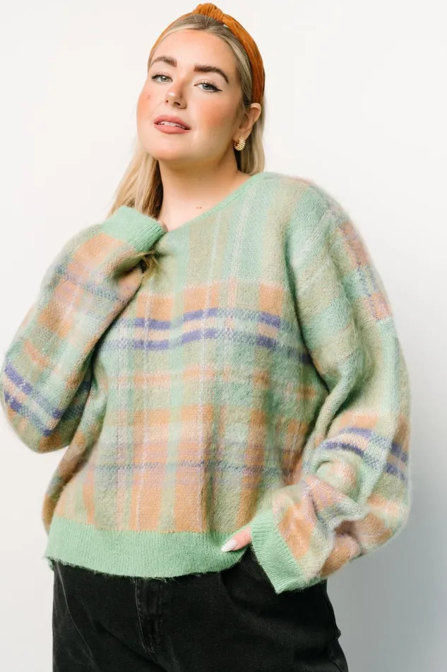 Women Sweaters Baltic Born Brentridge Plaid Sweater Green Multi