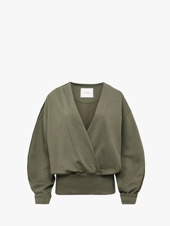 Women Sweatshirt and Hoodies JW Anderson ROUNDED WRAPFRONT SWEATSHIRT Khaki