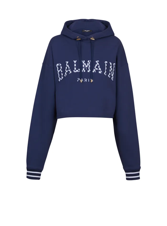 Women Sweatshirts Balmain Paris Gingham Hoodie Navy