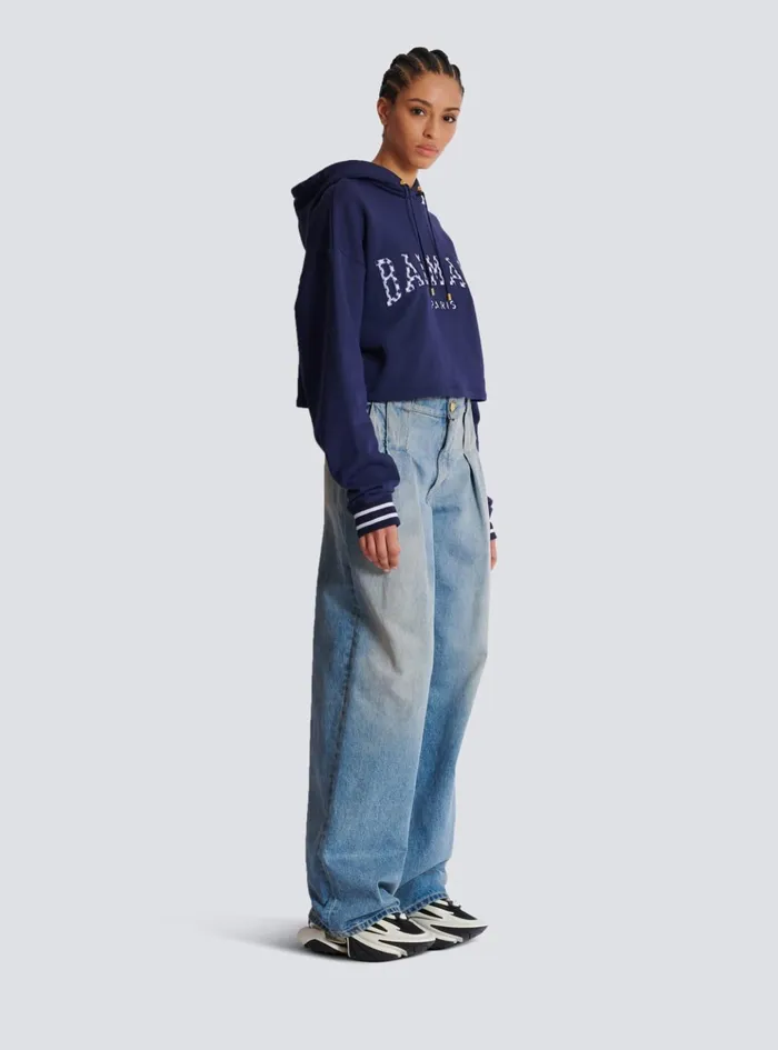 Women Sweatshirts Balmain Paris Gingham Hoodie Navy