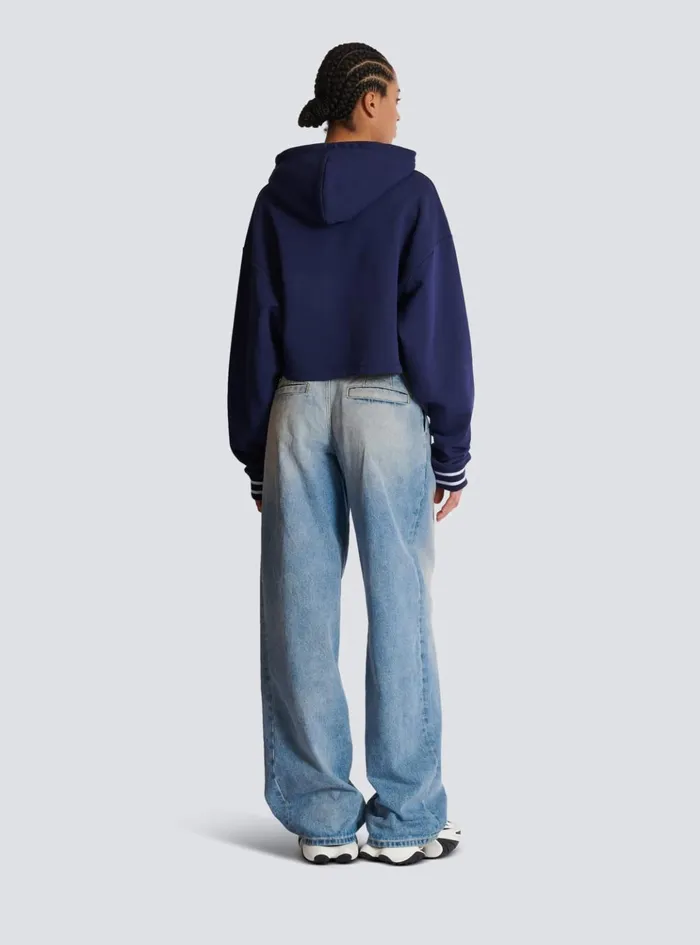 Women Sweatshirts Balmain Paris Gingham Hoodie Navy