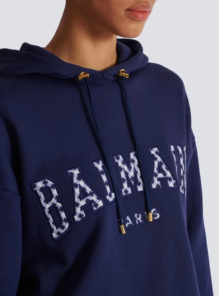 Women Sweatshirts Balmain Paris Gingham Hoodie Navy