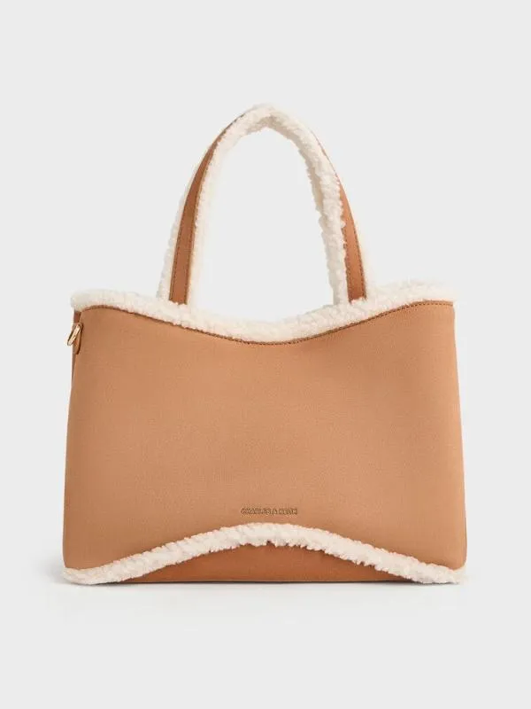 Women Sybill Faux Suede FurTrim Tote Bag 8211 Multi CHARLES and KEITH Tote Bags Women Sybill Faux Suede FurTrim Tote Bag 8211 Multi CHARLES and KEITH Tote Bags