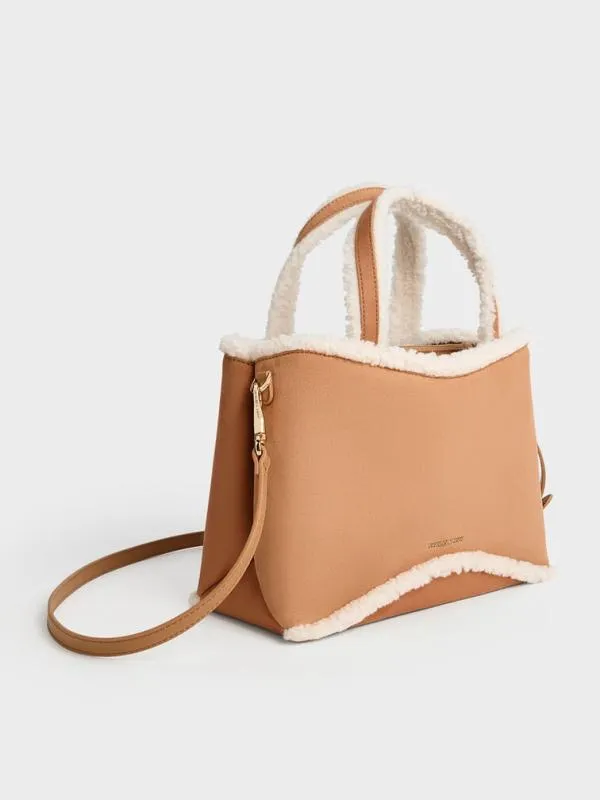 Women Sybill Faux Suede FurTrim Tote Bag 8211 Multi CHARLES and KEITH Tote Bags