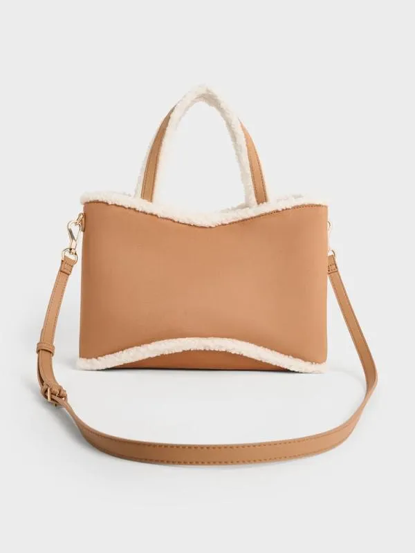 Women Sybill Faux Suede FurTrim Tote Bag 8211 Multi CHARLES and KEITH Tote Bags
