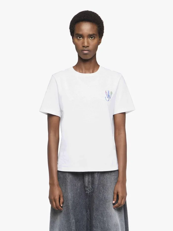 Women TShirts JW Anderson PRINTED TSHIRT WITH ANCHOR EMBROIDERY White