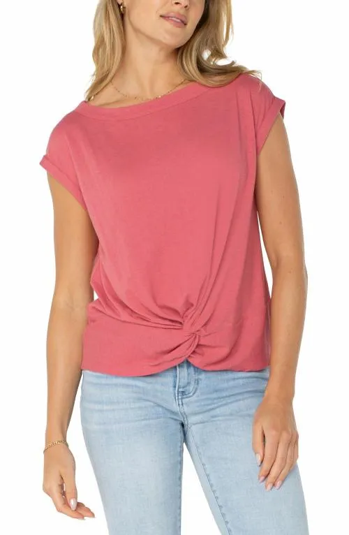 Women Tees Liverpool Los Angeles Short Sleeve Boat Neck Knit Top Slate Rose