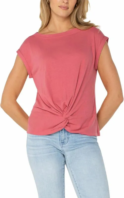 Women Tees Liverpool Los Angeles Short Sleeve Boat Neck Knit Top Slate Rose