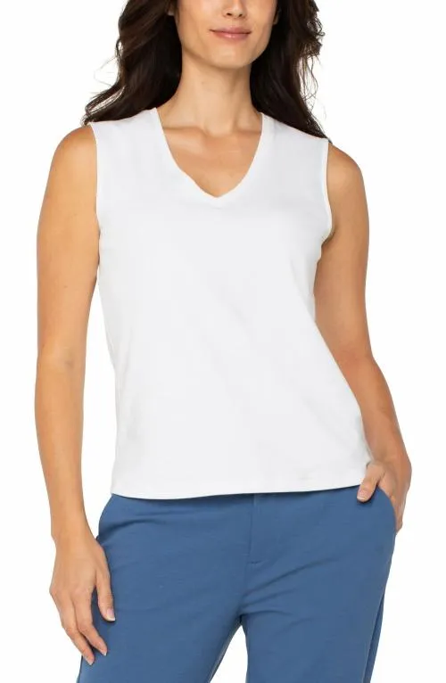 Women Tees Liverpool Los Angeles Sleeveless V Neck Knit Top White