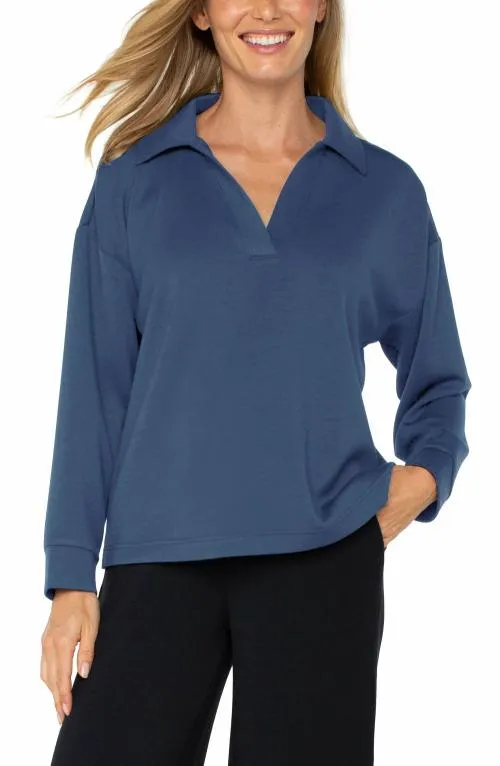 Women Tees Liverpool Los Angeles Vneck Popover With Collar Prussian Blue