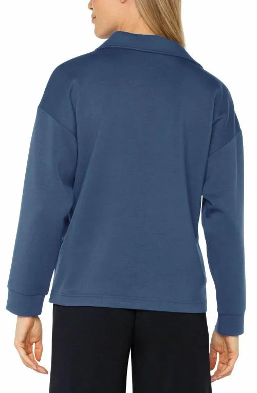 Women Tees Liverpool Los Angeles Vneck Popover With Collar Prussian Blue