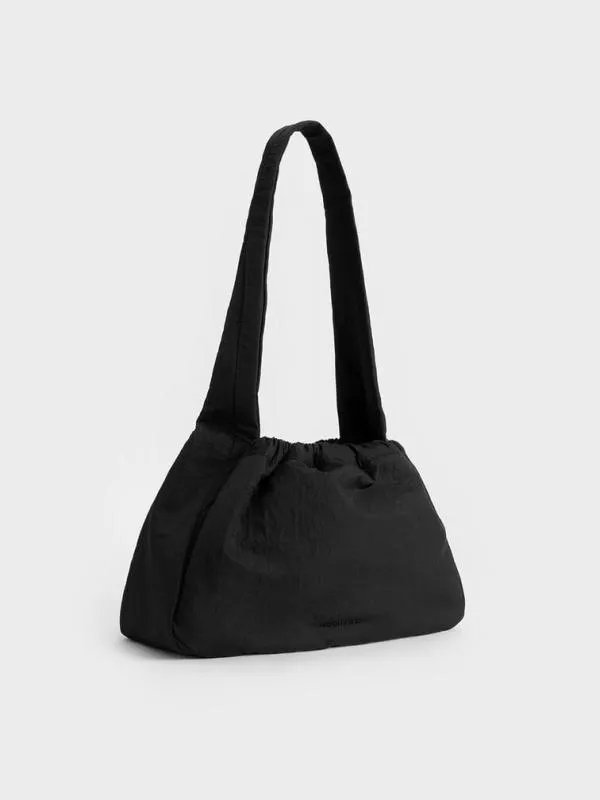 Women Terra Mesh and Nylon Shoulder Bag 8211 Noir CHARLES and KEITH Slouchy Bags