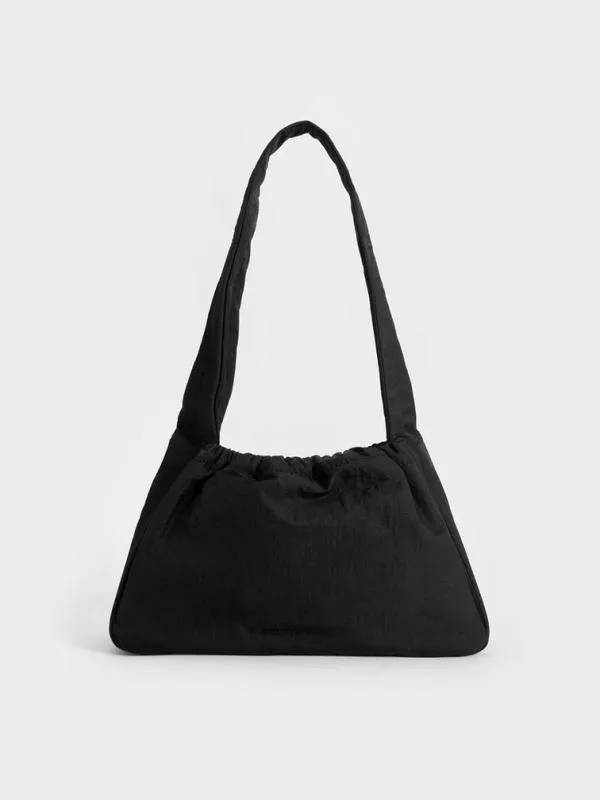 Women Terra Mesh and Nylon Shoulder Bag 8211 Noir CHARLES and KEITH Slouchy Bags