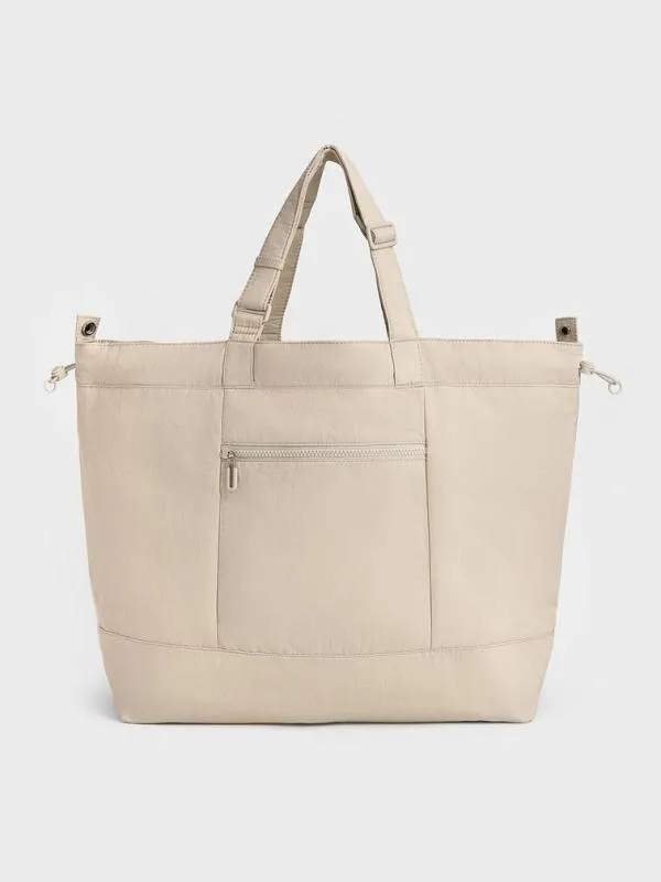 Women Terra Nylon Reversible Tote Bag 8211 Oat CHARLES and KEITH Slouchy Bags