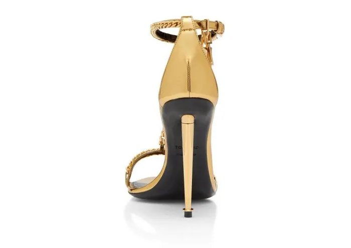 Women The Padlock Tom Ford Mirror Leather Padlock Chain Pointy Naked Sandal Gold