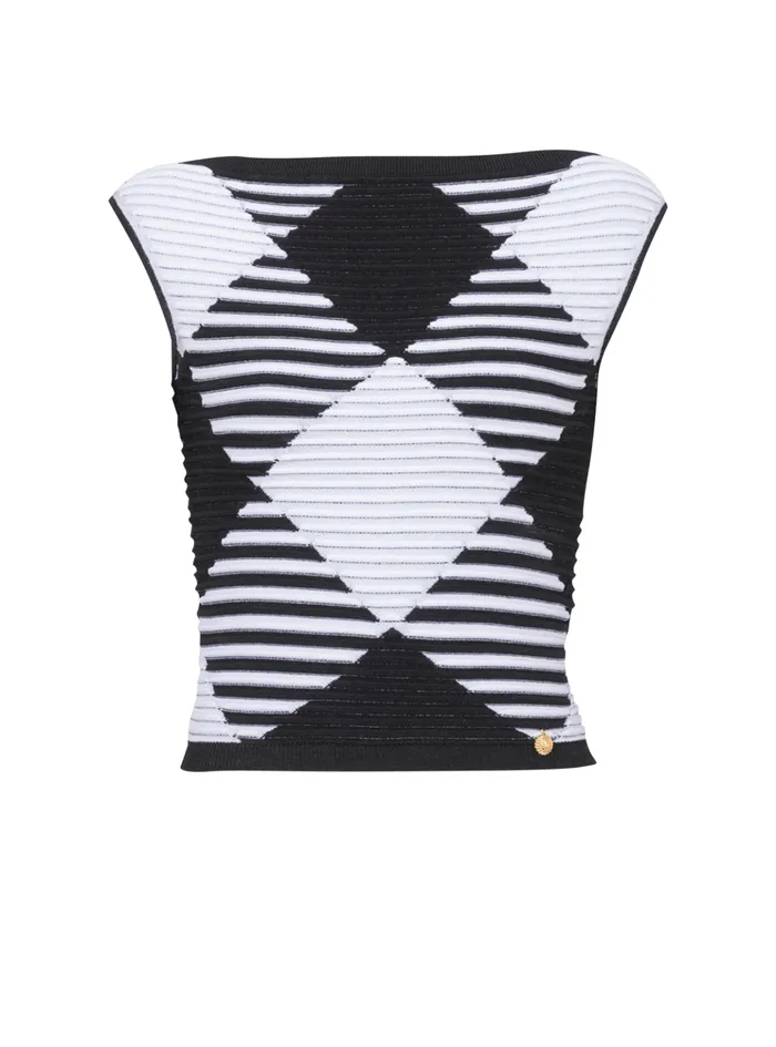 Women Tops And Shirts Balmain Cropped Top In Rolled Gingham Knit Black