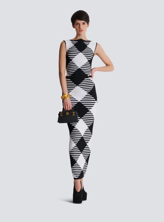 Women Tops And Shirts Balmain Cropped Top In Rolled Gingham Knit Black