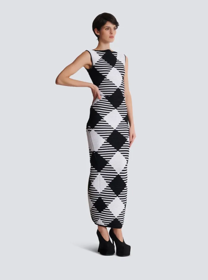 Women Tops And Shirts Balmain Cropped Top In Rolled Gingham Knit Black