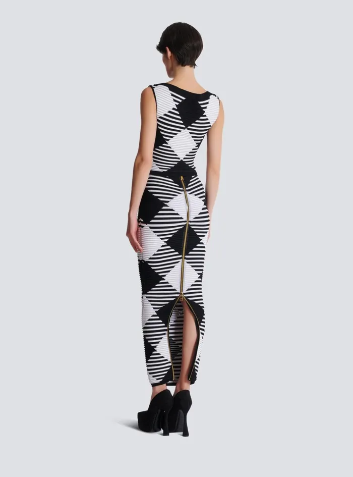 Women Tops And Shirts Balmain Cropped Top In Rolled Gingham Knit Black
