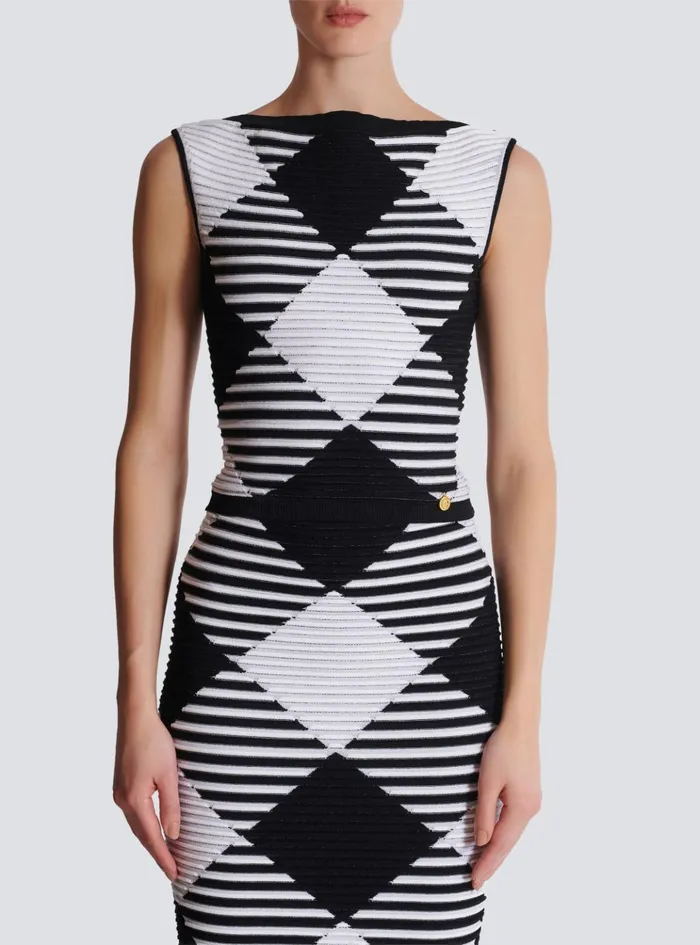 Women Tops And Shirts Balmain Cropped Top In Rolled Gingham Knit Black