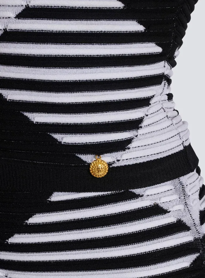 Women Tops And Shirts Balmain Cropped Top In Rolled Gingham Knit Black
