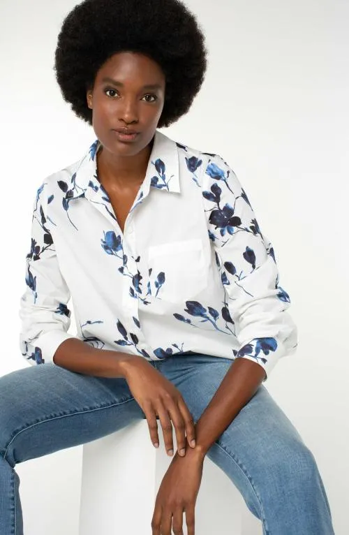Women Tops Liverpool Los Angeles Button Front Woven Shirt Indigo Rose