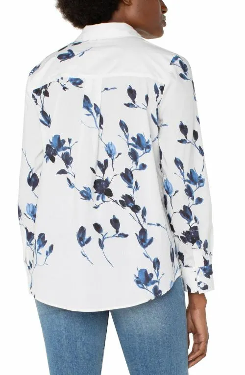 Women Tops Liverpool Los Angeles Button Front Woven Shirt Indigo Rose