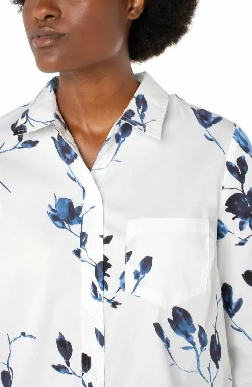 Women Tops Liverpool Los Angeles Button Front Woven Shirt Indigo Rose