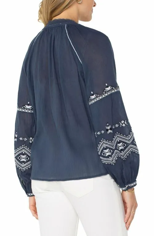 Women Tops Liverpool Los Angeles Long Sleeve Raglan Woven Blouse Insignia Blue